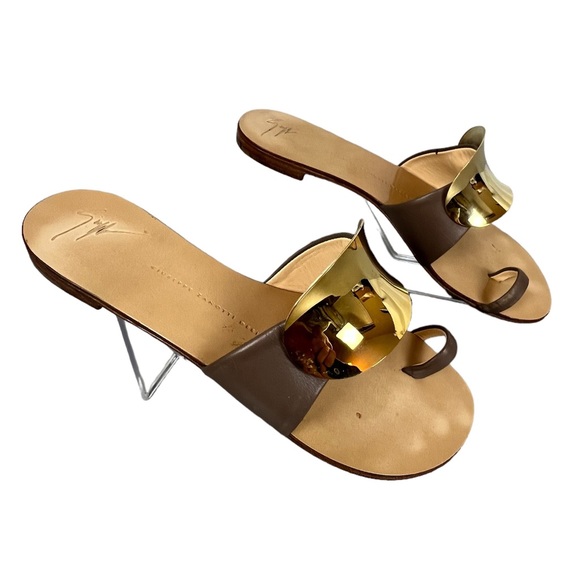 GIUSEPPE ZANOTTI WOMENS TAN AND GOLD SANDALS SIZE 39 1/2 - Picture 1 of 10